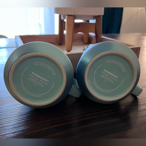 Set of 2 Starbucks 2021 Turquoise Blue Ocean Pearl Mugs 14oz - Picture 3 of 3